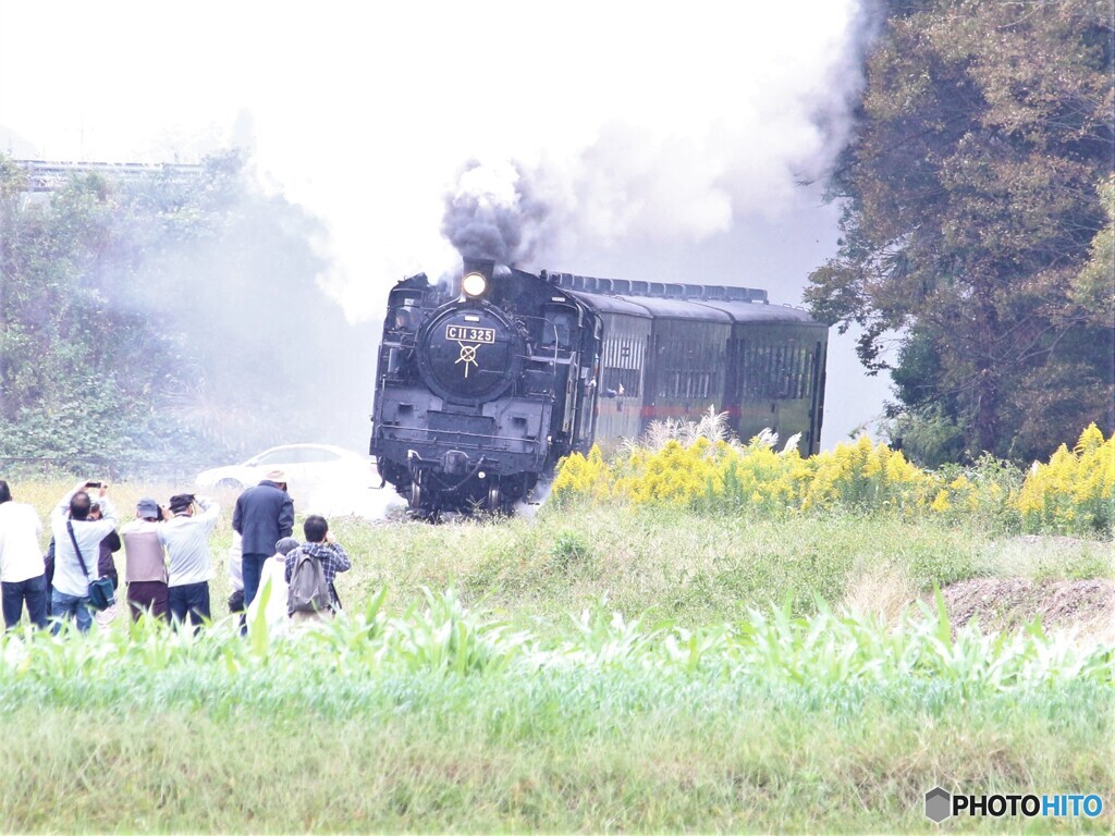重連運転・蒸気機関車。
