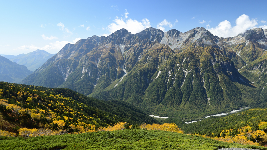 蝶ヶ岳４　紅葉と穂高の山々