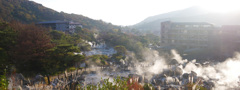雲仙地獄 wide キリシタン殉教碑から見た雲仙地獄