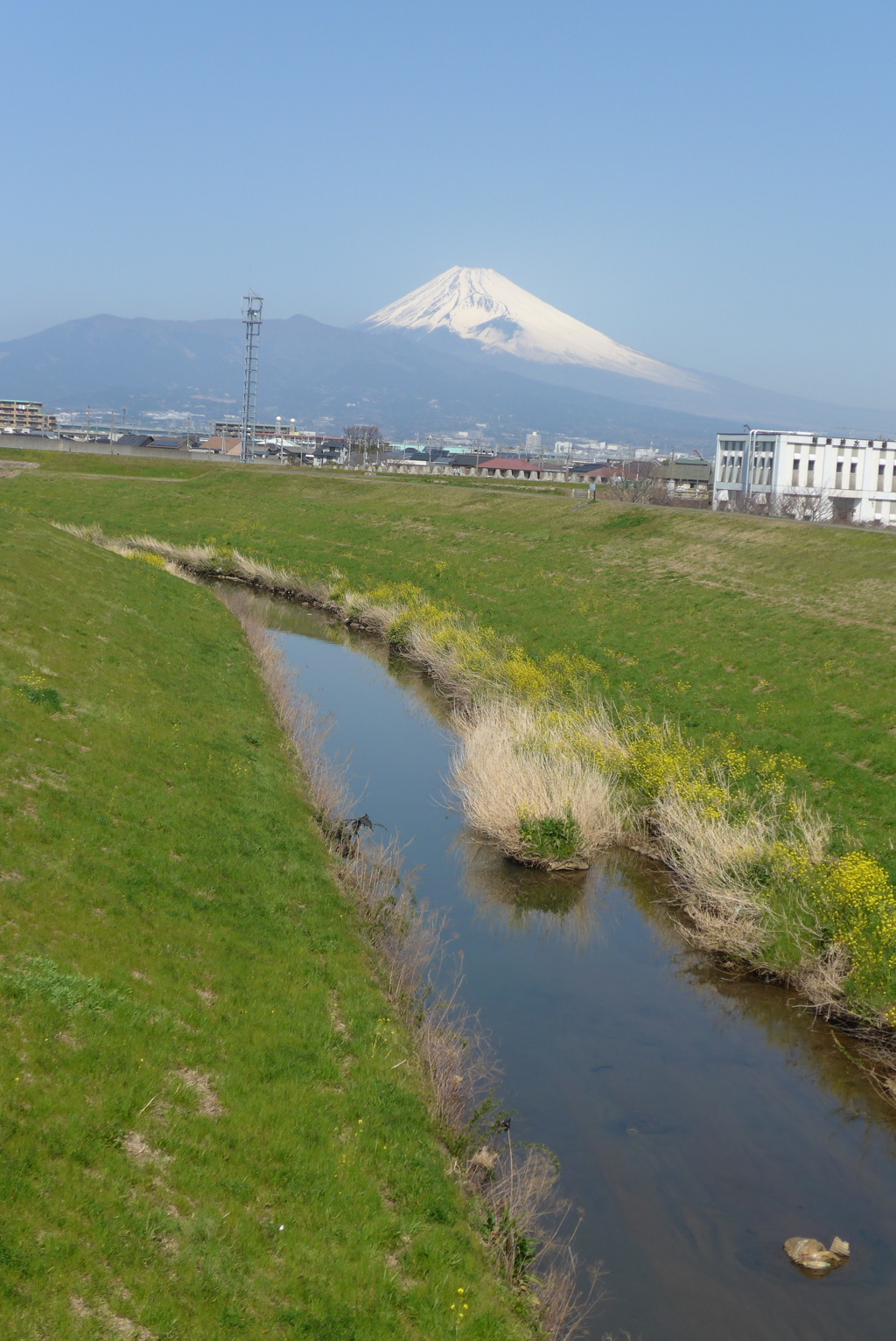 P1210208　3月26日 春の川と富士山