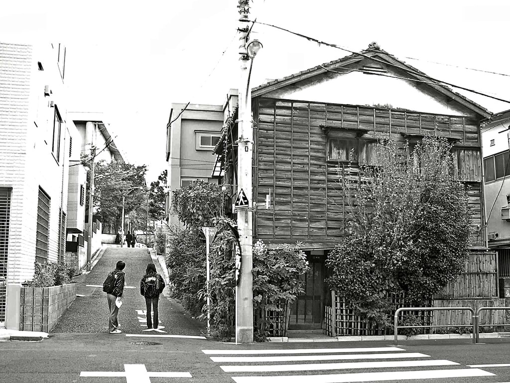 昭和の残像83 緩やかな坂下の木造家屋 池之端 台東区 2007年11月