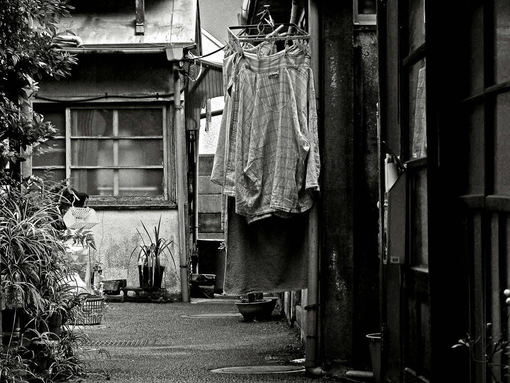 昭和の残像62 路地奥の洗濯物 広尾 渋谷区 2008年9月