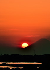 富士に沈む陽