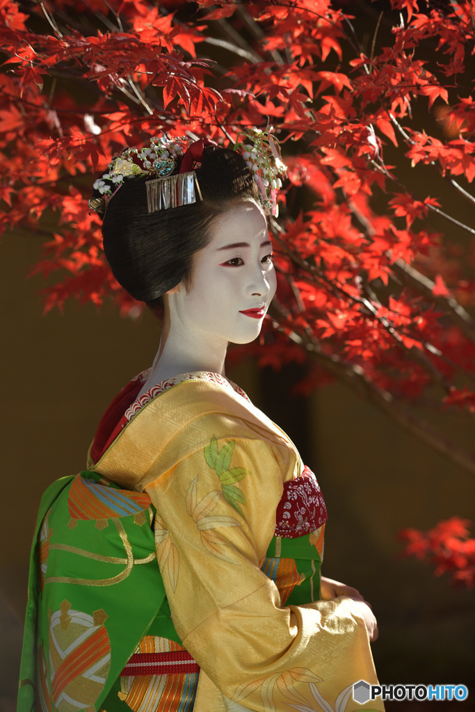 紅葉の下