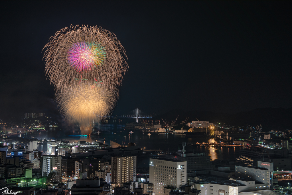 花火と長崎の夜景
