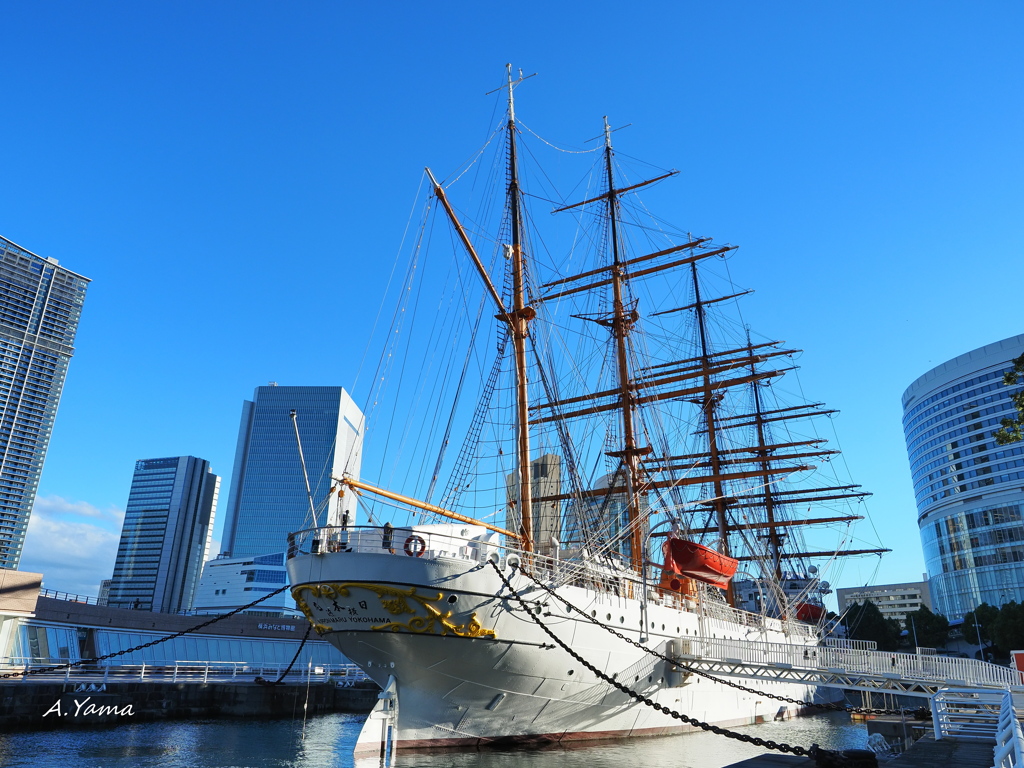 はまこれな風景　台風一過青空と日本丸