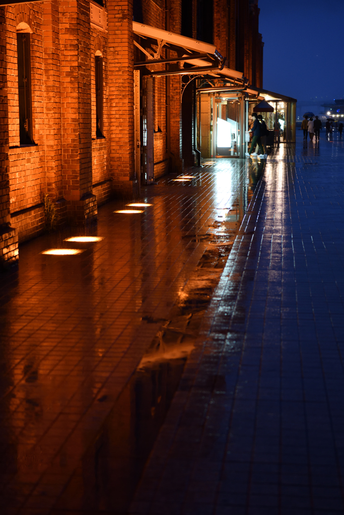 雨の赤レンガ倉庫