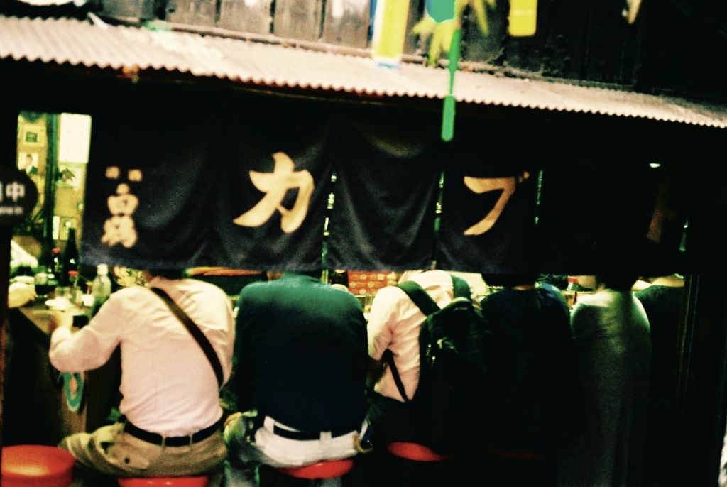 暖簾から覗く背中