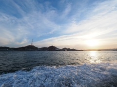 船上から見る夕日