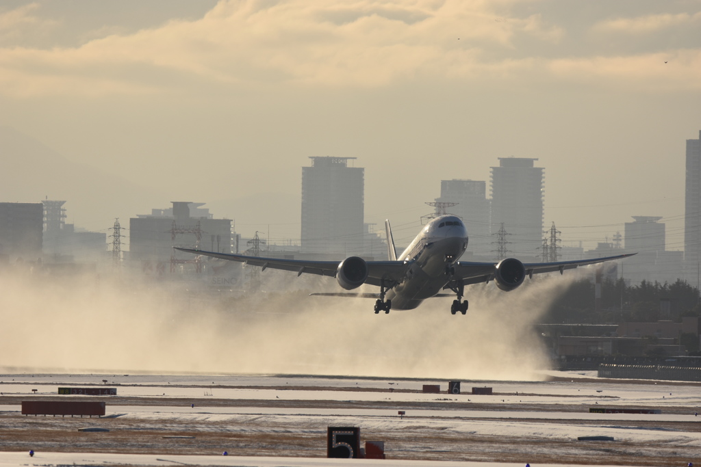 伊丹の雪と787