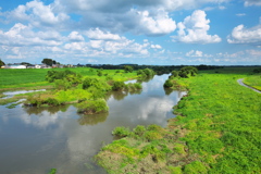 夏の静かな渡良瀬川・・雲が綺麗です♪3