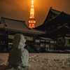 増上寺境内の雪だるまとタワー