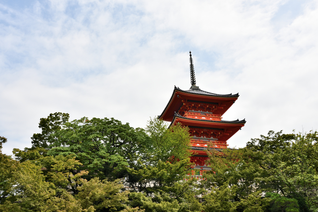 清水寺-聳え立つ三重塔-