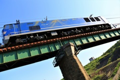 鉄橋を通過する貨物機関車