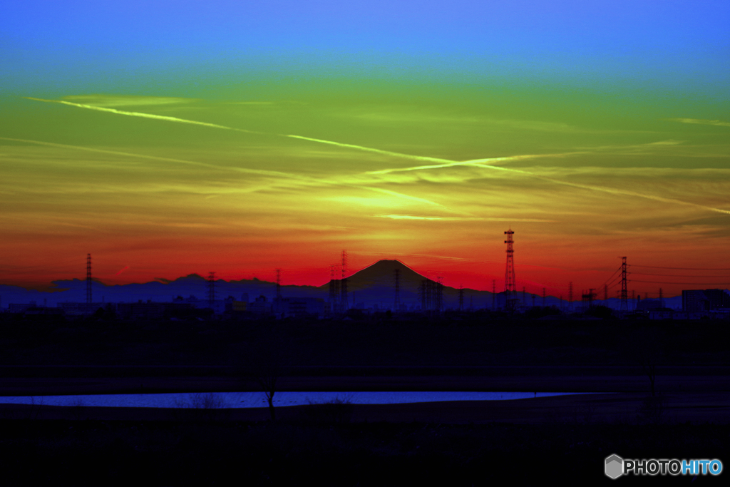 富士山遠景　１２月最後の夕暮れ撮影