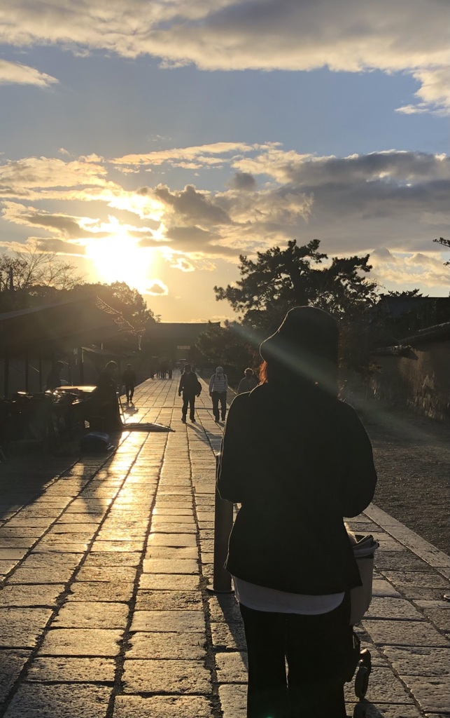 秋の夕暮れ(法隆寺石畳み)