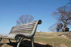 若草山。山頂のベンチ。
