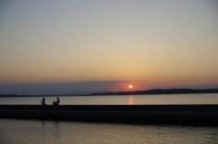 涸沼の夕陽