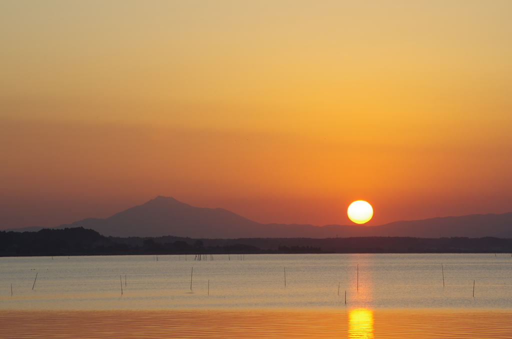 涸沼の夕陽