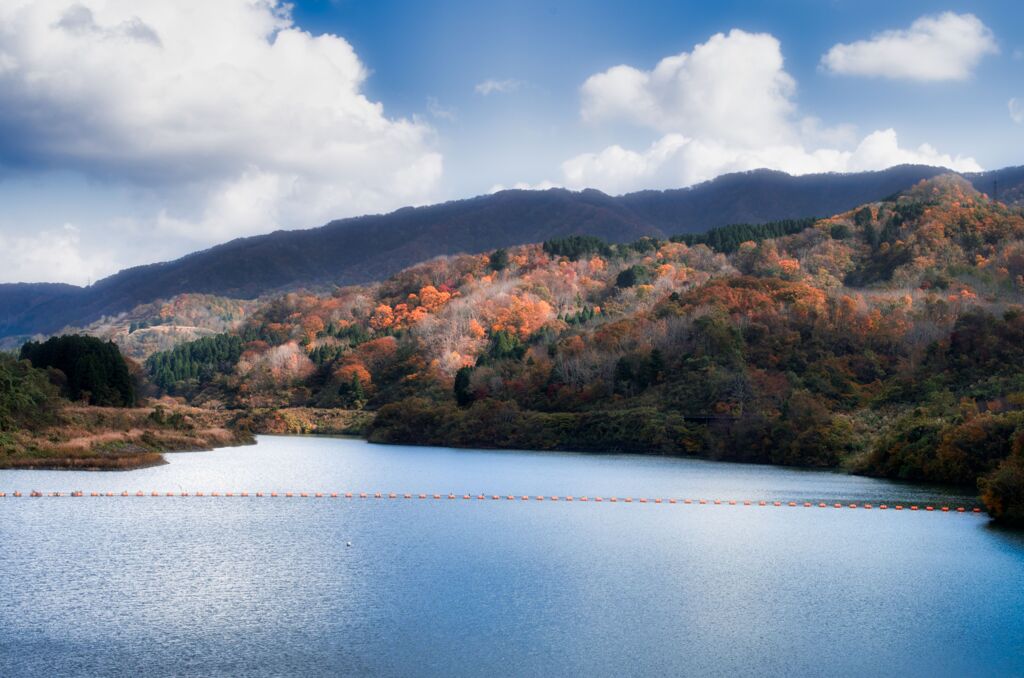 紅葉のダム湖