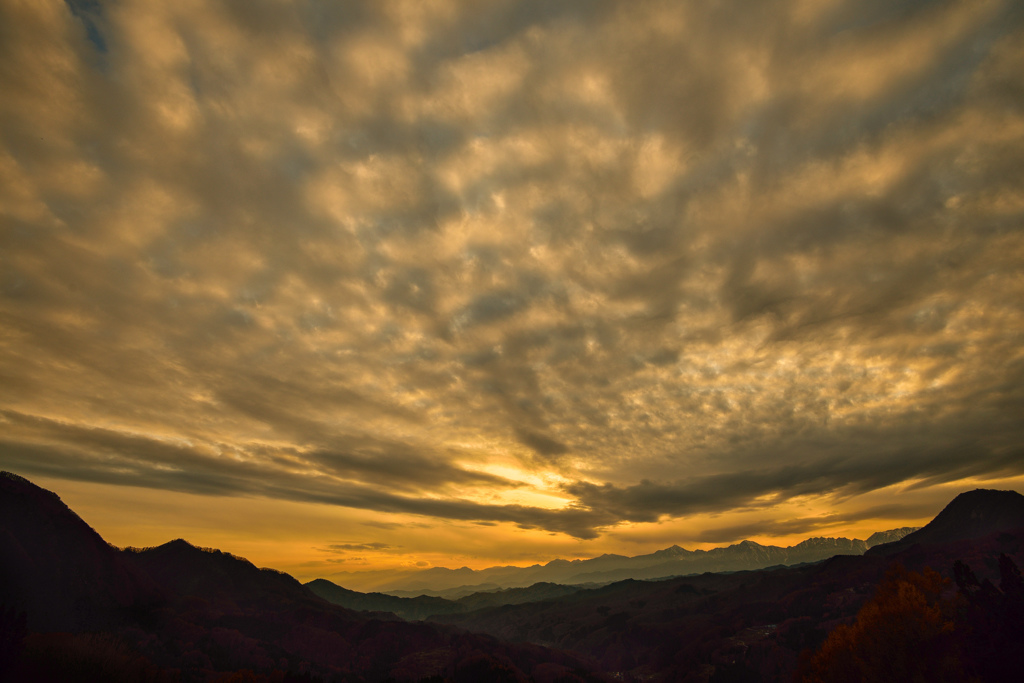 夕焼けの北アルプス