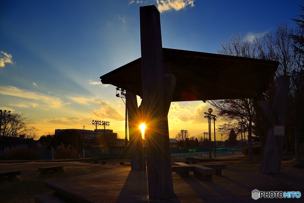 公園の夕日