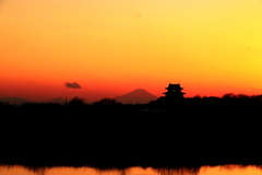 富士と城と夕日（3）