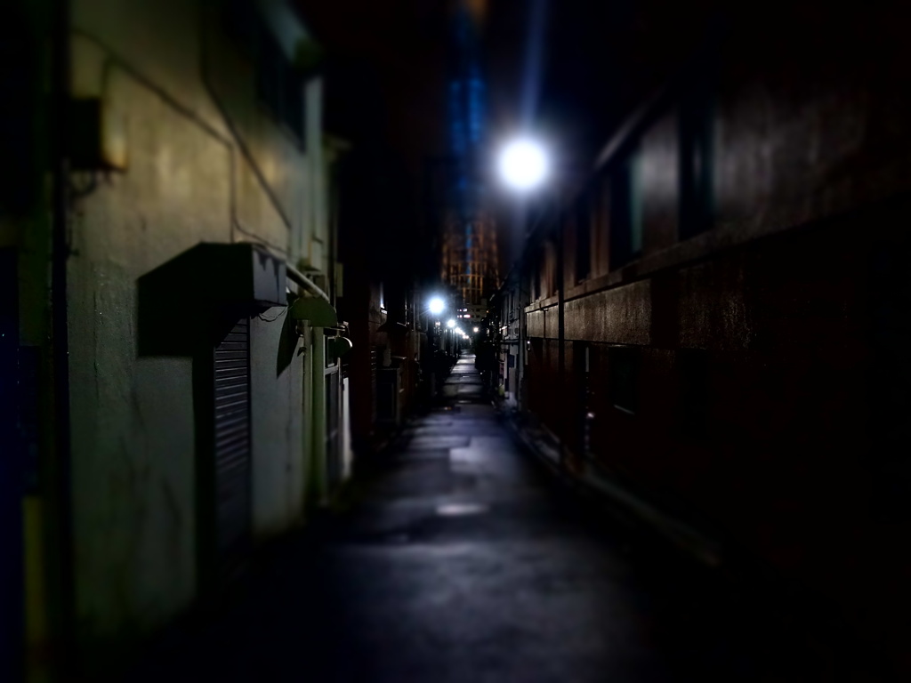 路地とスカイツリーの麓