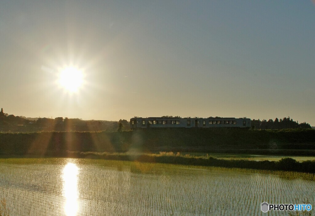 夕陽を背景に！