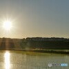 夕陽を背景に！