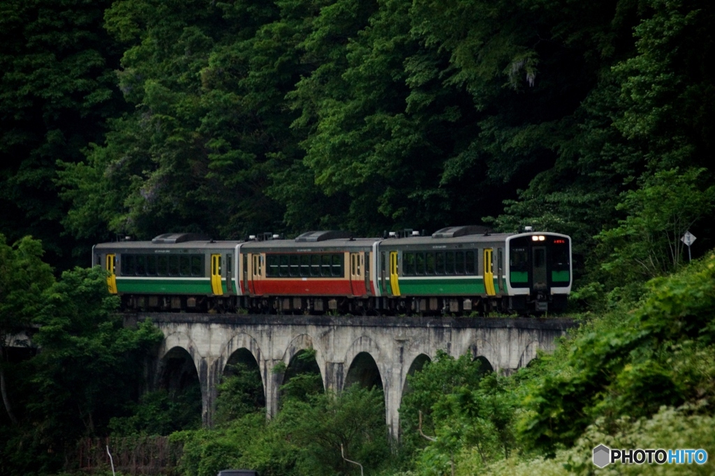 只見線　422D追跡　めがね橋！