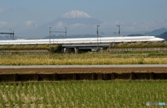 疾走の新幹線と静態の富士山！