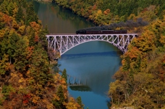 只見線第1橋梁の紅葉＆SL