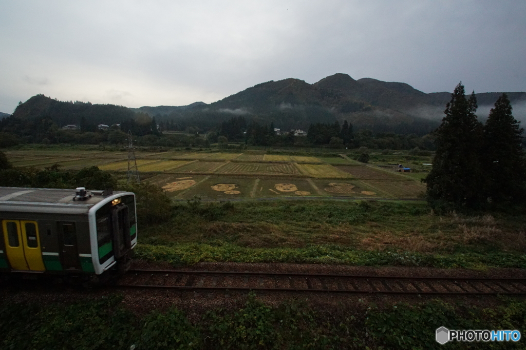 もみ殻アートと只見線！