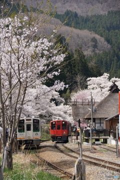 あいづ鉄道春の「湯野上温泉駅」