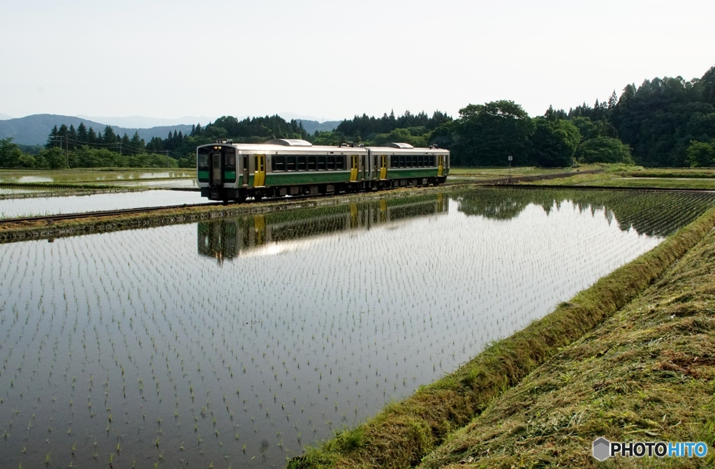 水田への水鏡！