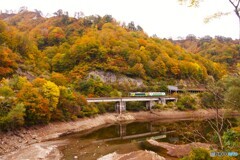 田子倉湖のほとりを走るキハ！