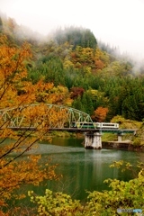 只見線　紅葉と鉄橋を渡るキハ！