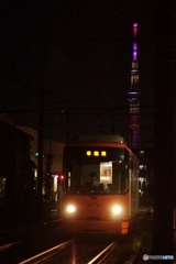 東京さくらトマム（都電荒川線）東京スカイツリーとの夜景③