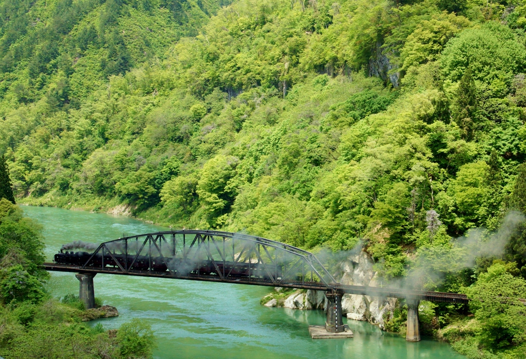 新緑の只見川第４橋梁