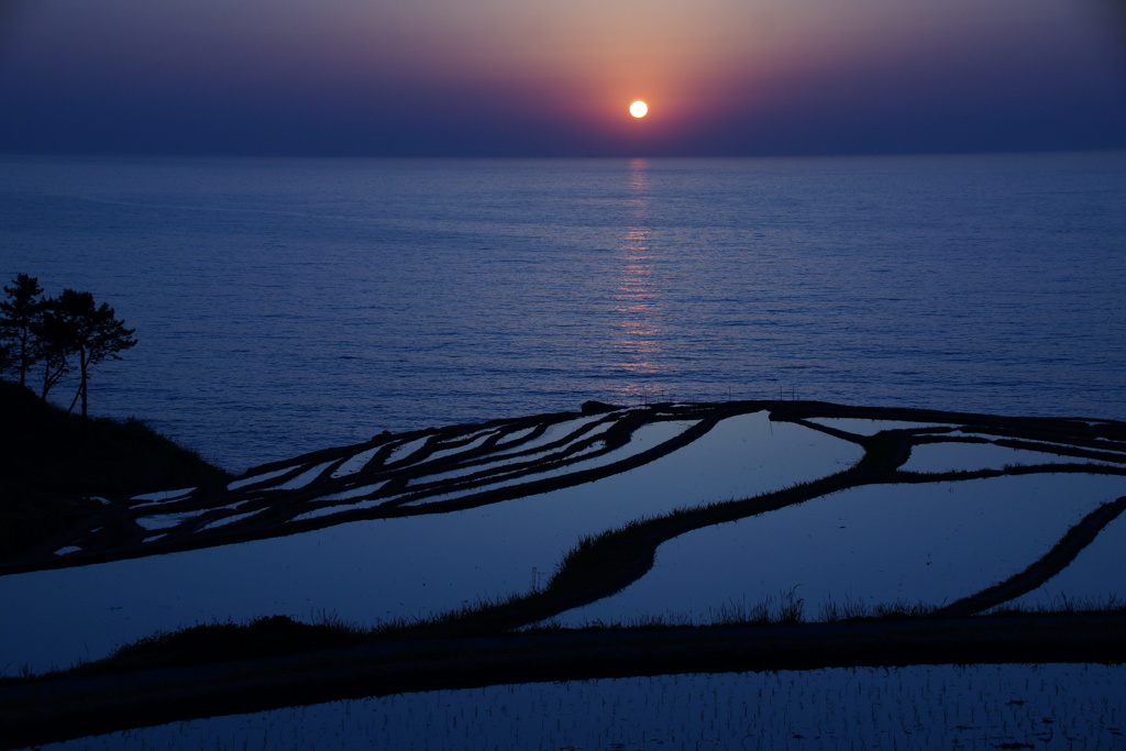 能登半島「千枚田」夕陽　ホワイトバランス　電球モード