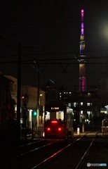 東京さくらトマム（都電荒川線）東京スカイツリーとの夜景①