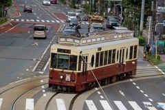東京さくらトマム都電荒川線⑪飛鳥山の歩道橋から飛鳥山駅方面の景色