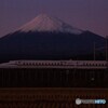 夕暮れの赤富士と新幹線！