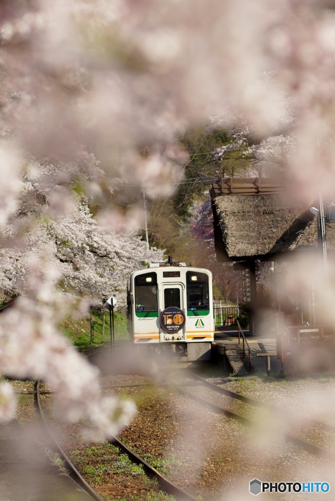 湯野上温泉駅春の情景！