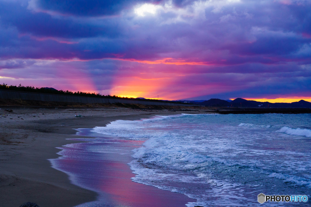 夕暮れの海岸