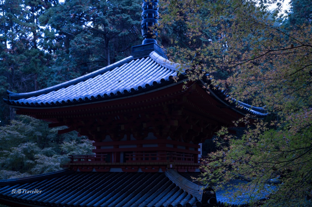 岩船寺：山陰から見た三重塔