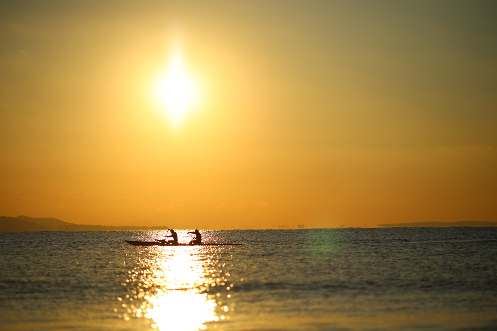 タンデムのカヤックがいく