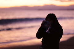 娘を誘って夕焼けを。