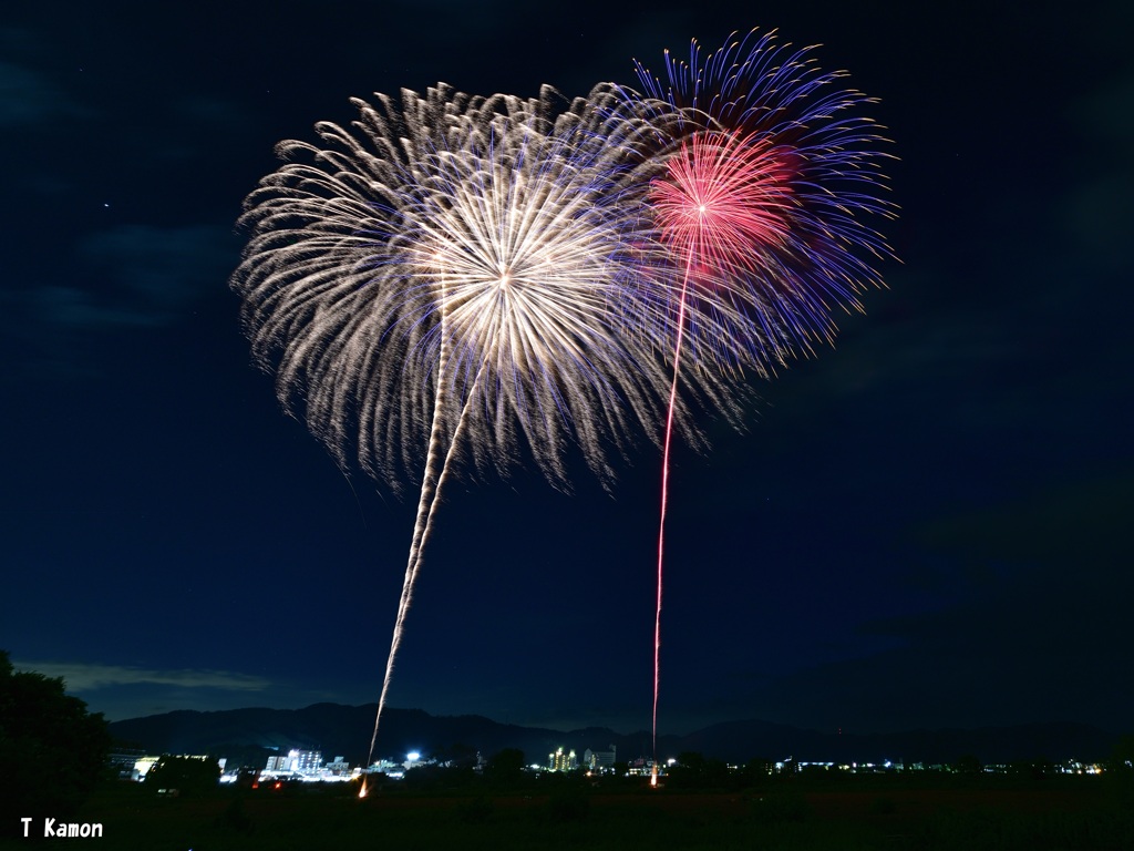 保津川市民花火①～ドローンと一緒